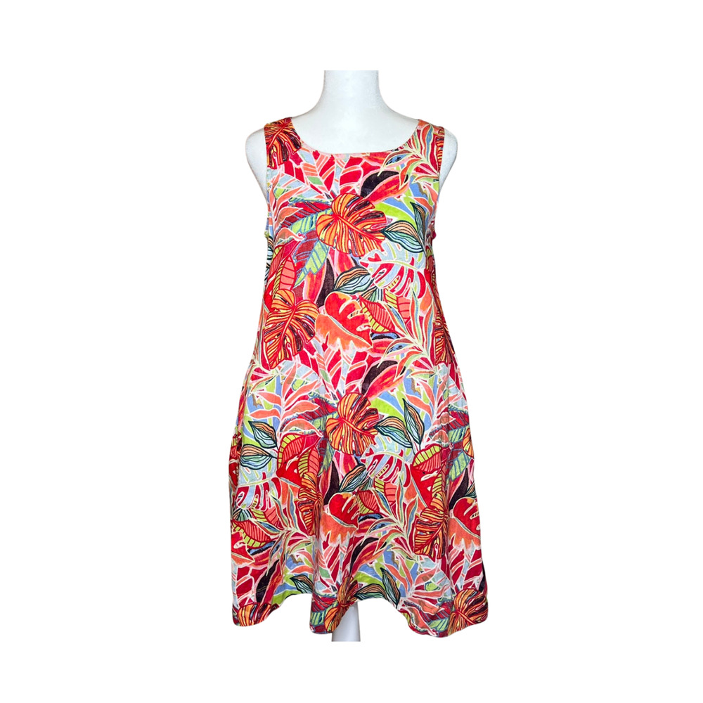 C&C California 100% Linen Midi Dress Multi-color Beachy Resort Vacation Cruise